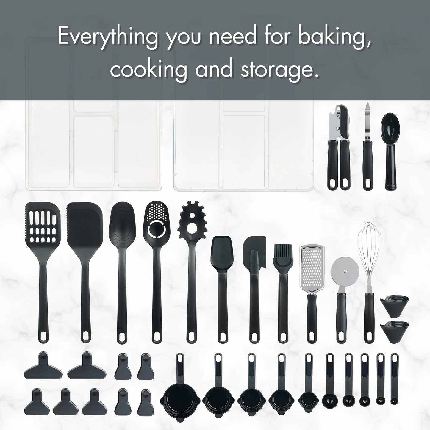 36-Piece Kitchen Gadget Set - Premium Cooking Utensils with Drawer Organizer, Black