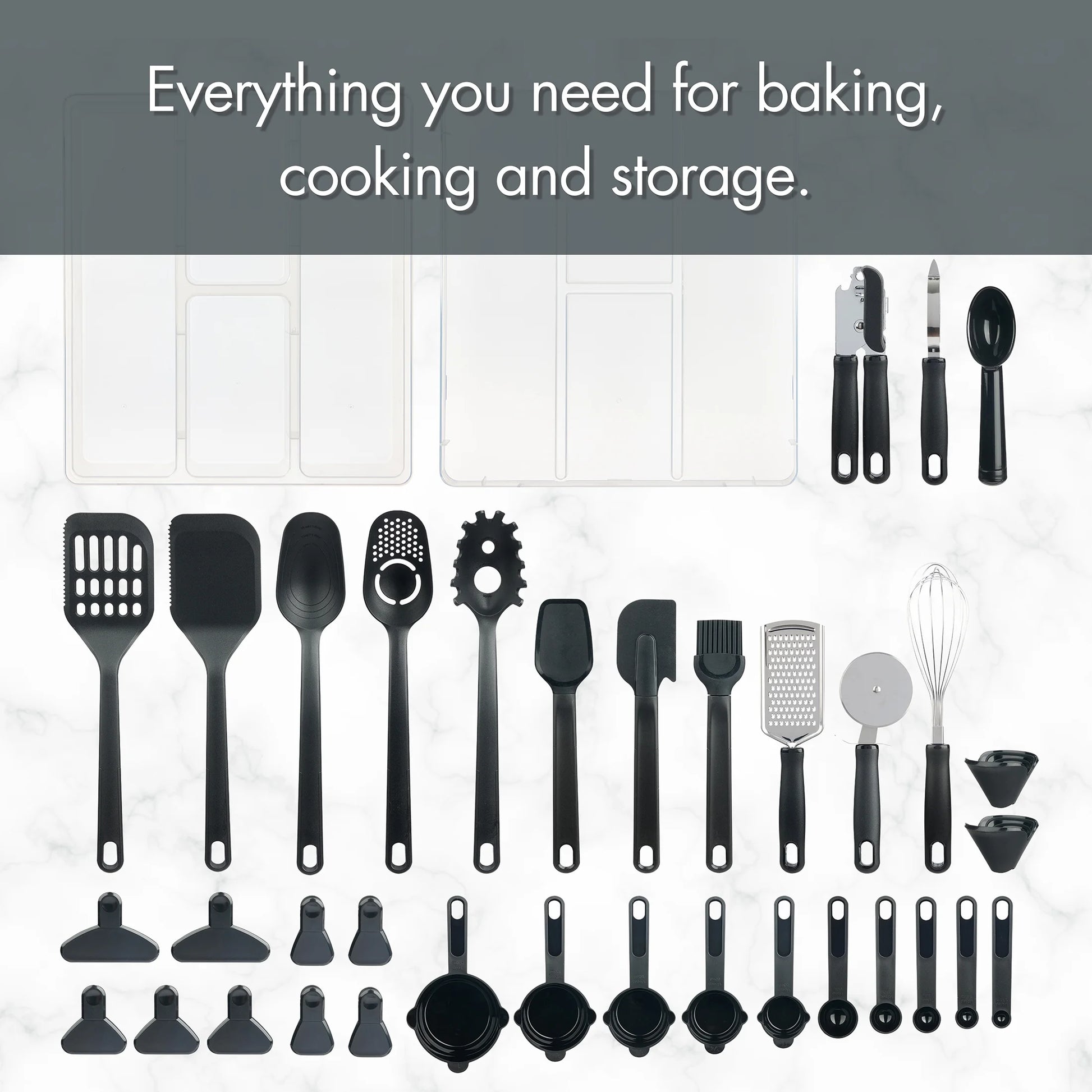 36-Piece Kitchen Gadget Set - Premium Cooking Utensils with Drawer Organizer, Black
