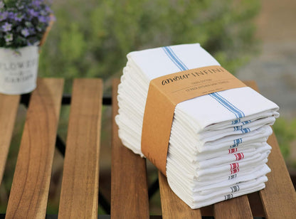 Premium Cotton Kitchen Towels Set - 12 Pack, 16"x28", Highly Absorbent, Restaurant Grade
