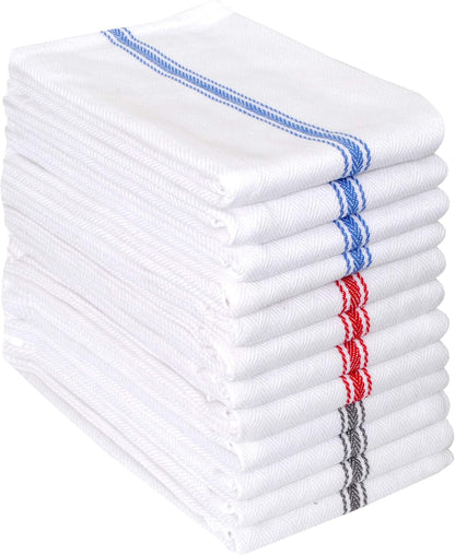 Premium Cotton Kitchen Towels Set - 12 Pack, 16"x28", Highly Absorbent, Restaurant Grade