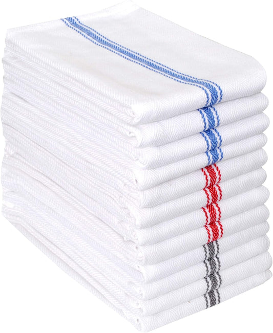 Premium Cotton Kitchen Towels Set - 12 Pack, 16"x28", Highly Absorbent, Restaurant Grade