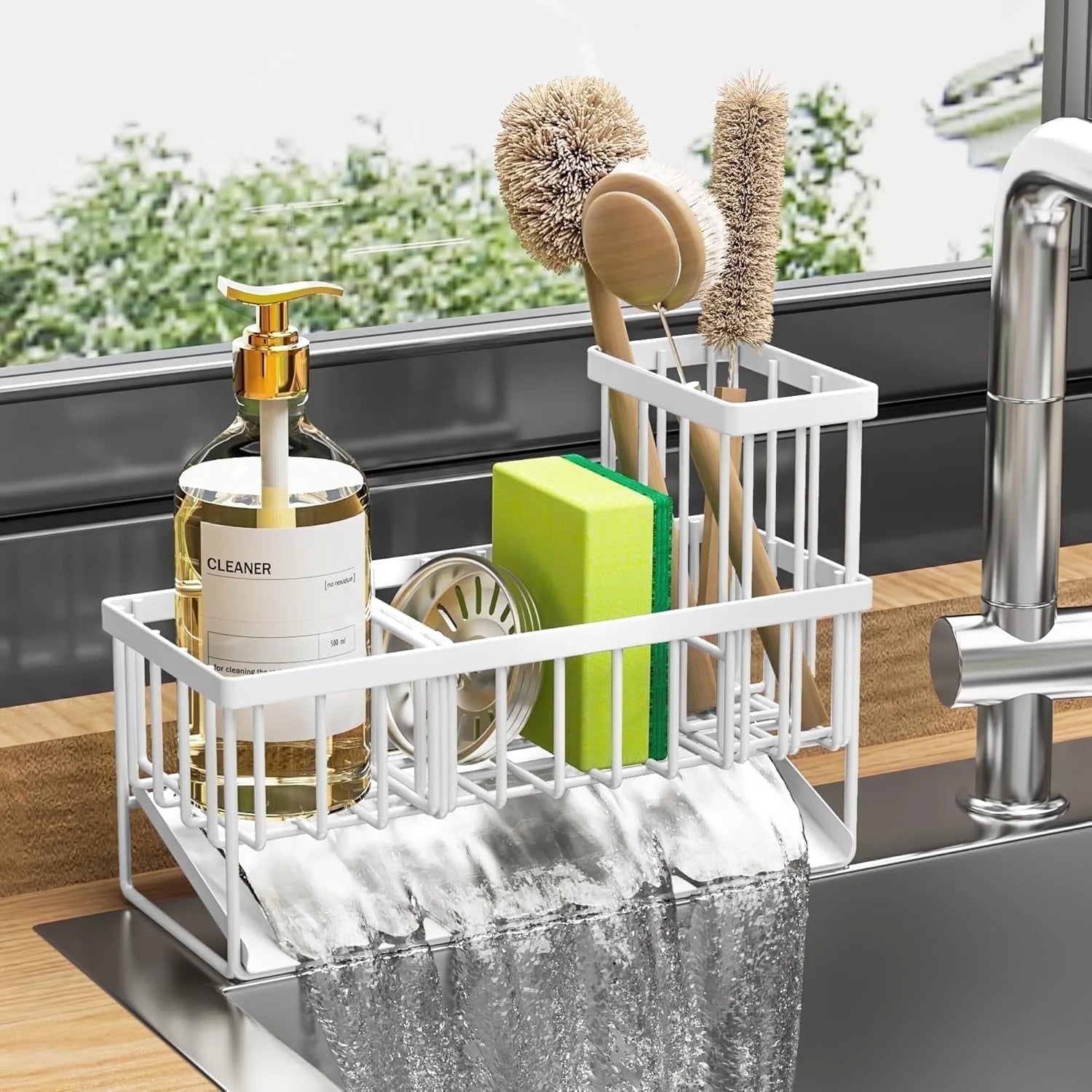 Black Sink Caddy Organizer - Rust-Resistant Metal, Self-Draining Sponge & Brush Holder
