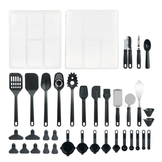 36-Piece Kitchen Gadget Set - Premium Cooking Utensils with Drawer Organizer, Black