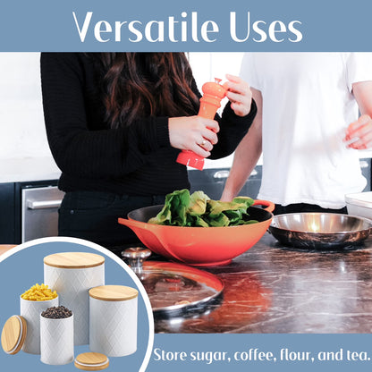 White Kitchen Canister Set - 4 Pack with Wooden Lids, Airtight Storage for Sugar, Flour & Coffee