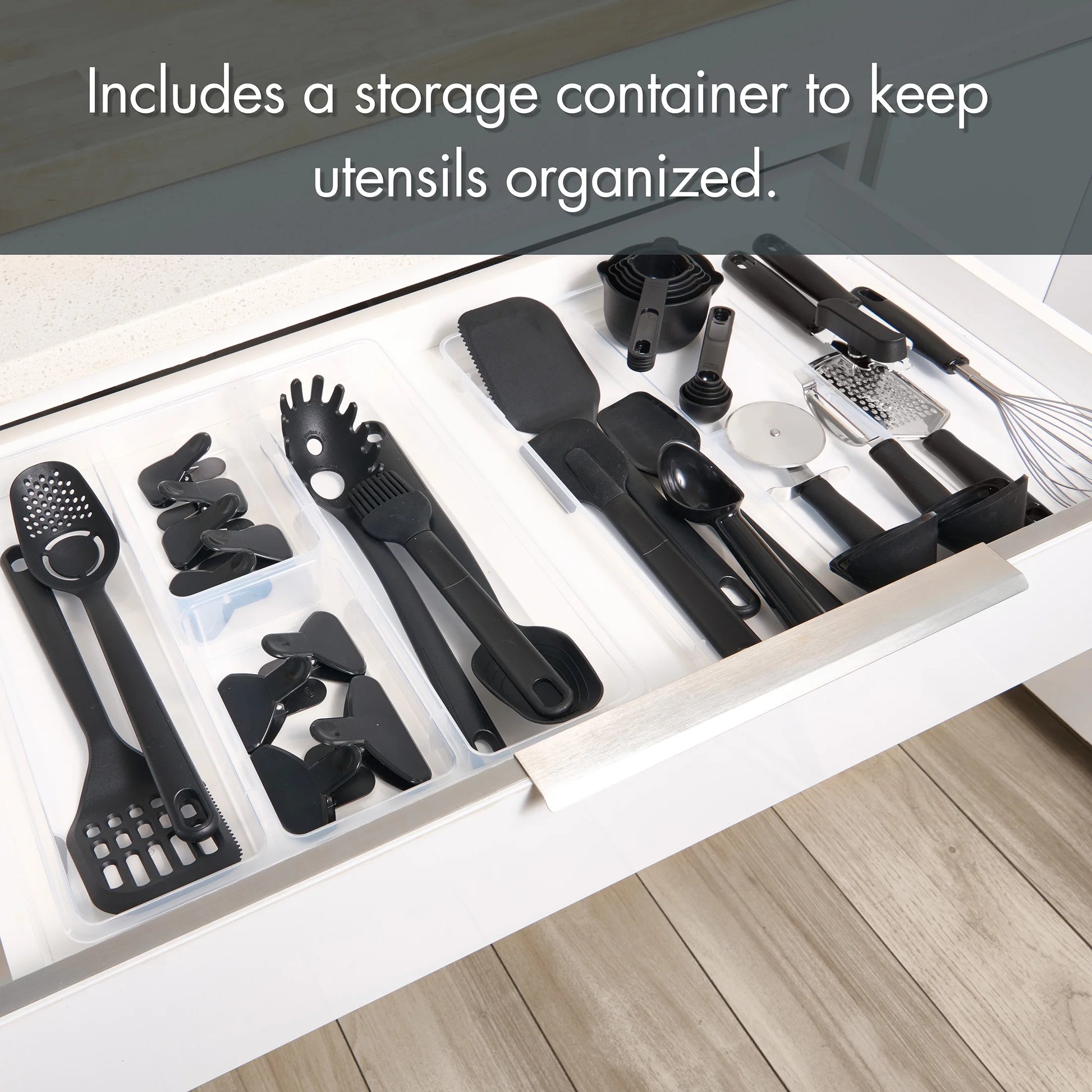 36-Piece Kitchen Gadget Set - Premium Cooking Utensils with Drawer Organizer, Black