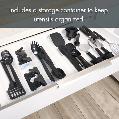 36-Piece Kitchen Gadget Set - Premium Cooking Utensils with Drawer Organizer, Black