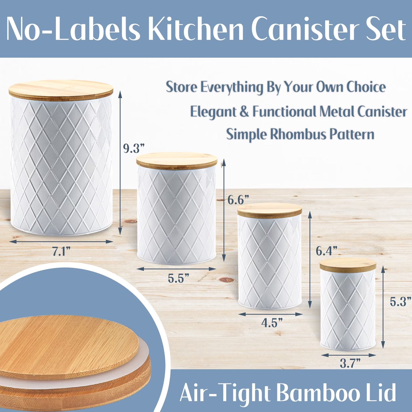 White Kitchen Canister Set - 4 Pack with Wooden Lids, Airtight Storage for Sugar, Flour & Coffee