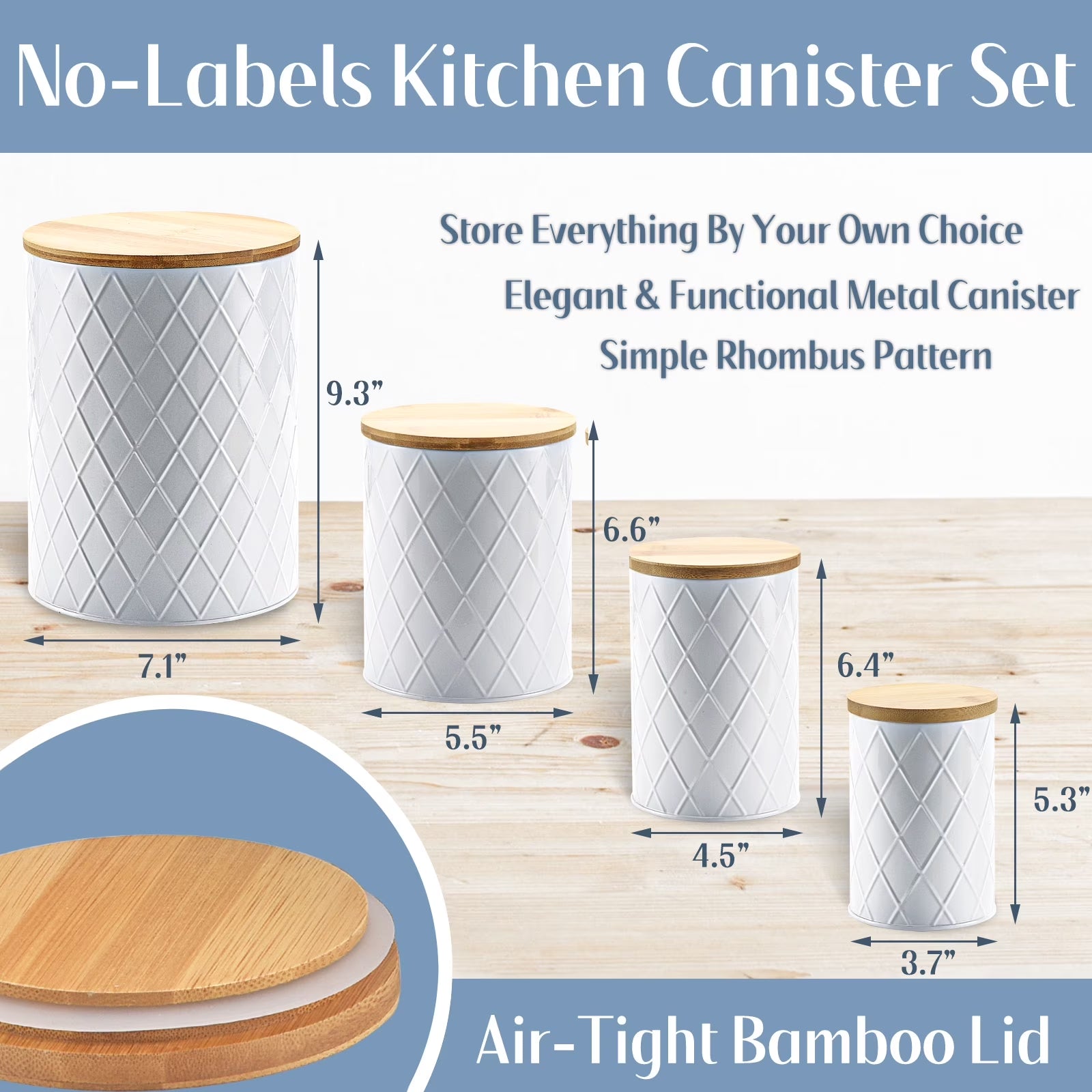 White Kitchen Canister Set - 4 Pack with Wooden Lids, Airtight Storage for Sugar, Flour & Coffee